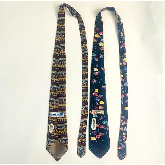 Lot of 2 Silk Neckties Unicef Rockefeller Center Save The Children Alexandra Tie - Picture 5 of 8